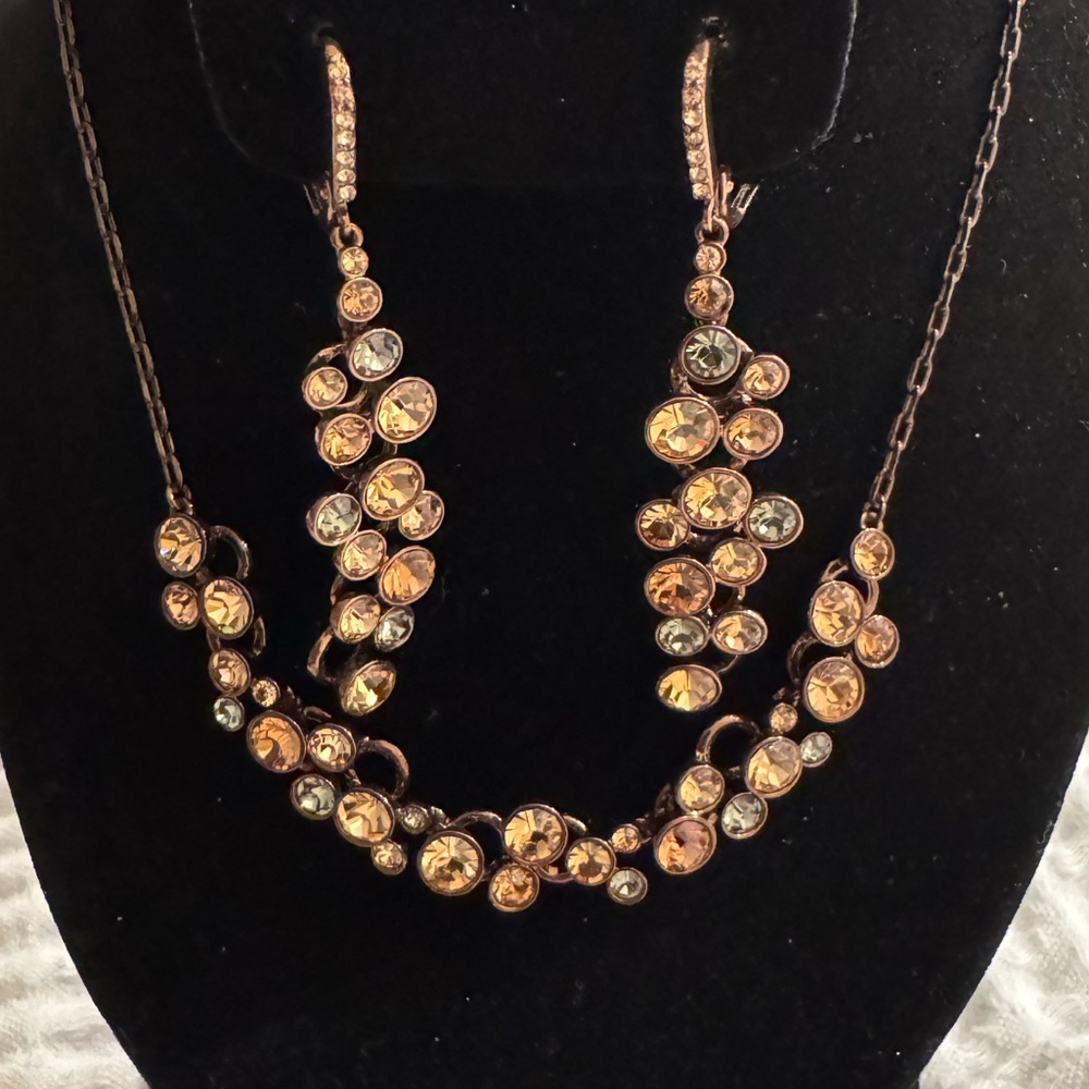 Vintage Givenchy Bronze Crystal Necklace and Earring Set